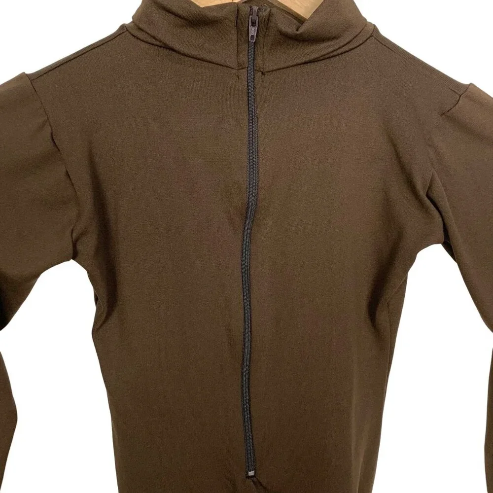 Child’s Brown Mock Turtleneck Long Sleeve Bodysuit Leotard Zip Back Cheer M 7-10